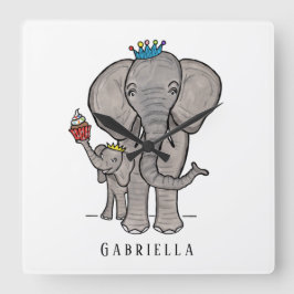 Relógio Quadrado Elefante e bebê lindos personalizados