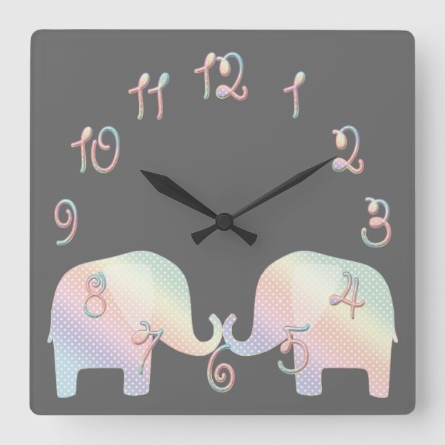 Relógio Quadrado elefante pastel (Frente)