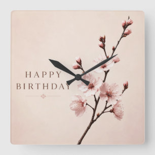 Relógio Quadrado Elegância de Flor de Cerejeira de Aniversário