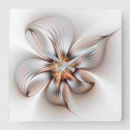 Relógio Quadrado Elegância Floral Arte Fractal Abstrata Moderna