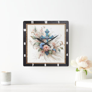 Relógio Quadrado Elegância Floral do ornamentado Cross
