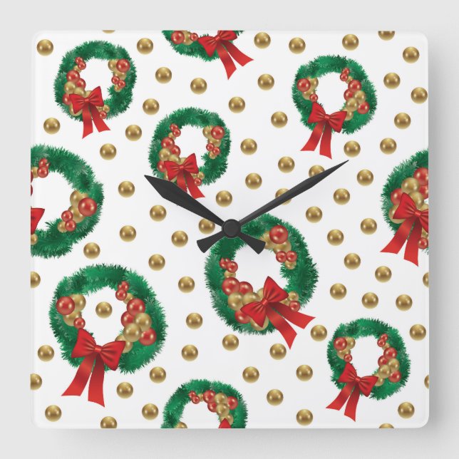 Relógio Quadrado Elegant Christmas Wall Clock – Festive Winter Time (Frente)
