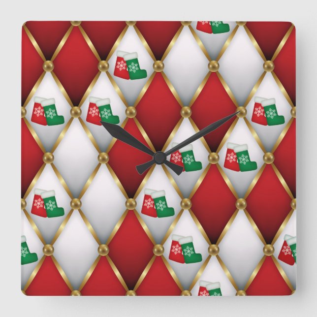 Relógio Quadrado Elegant Christmas Wall Clock – Festive Winter Time (Frente)