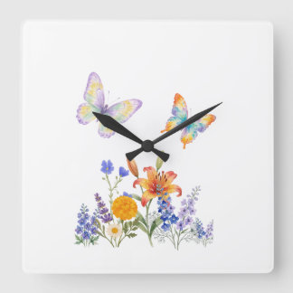 Relógio Quadrado Elegant Floral & Butterfly Wall Art – Beautiful Fl