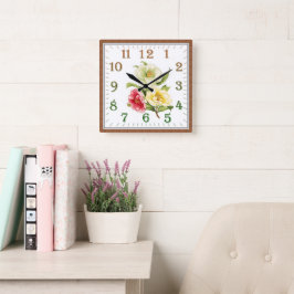 Relógio Quadrado Elegant Floral Square Acrylic Wall Clock