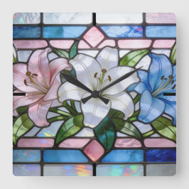 Relógio Quadrado Elegant Stained Glass Lily Floral Design in Soft P