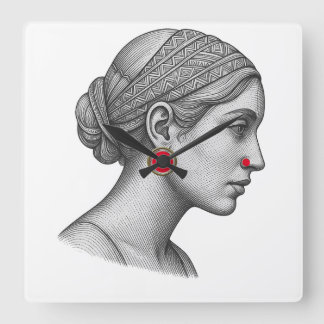 Relógio Quadrado Elegant Woman Portrait with Red Accent wall clock