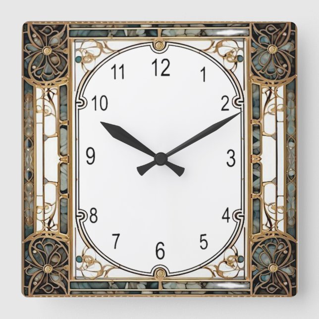 Relógio Quadrado Elegante Art Déco (Frente)