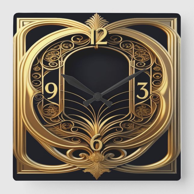 Relógio Quadrado Elegante Art Déco (Frente)