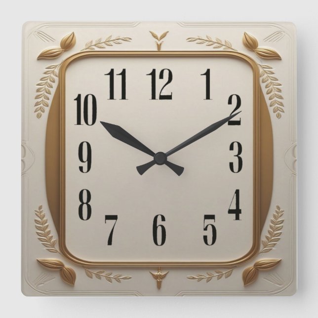 Relógio Quadrado Elegante Art Déco Dourado (Frente)