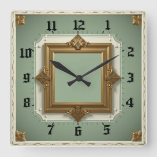 Relógio Quadrado Elegante Art Déco em Verde-Menta