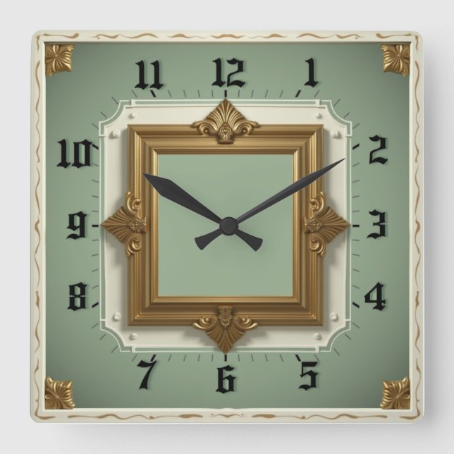 Relógio Quadrado Elegante Art Déco em Verde-Menta (Frente)