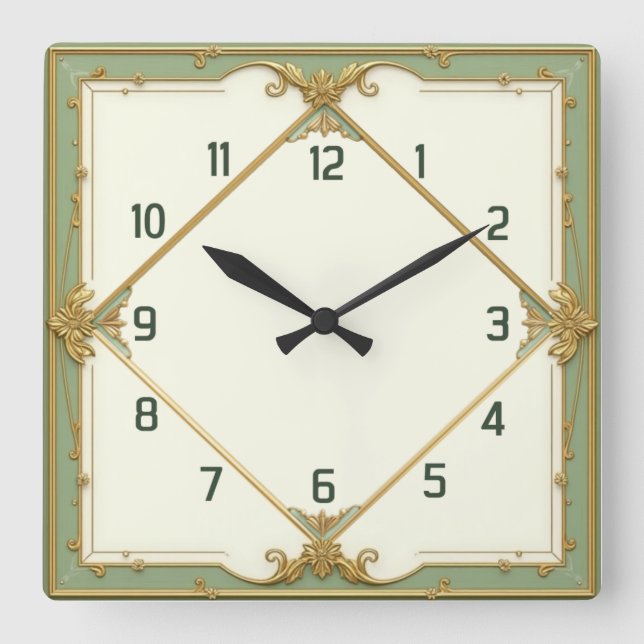 Relógio Quadrado Elegante Art Déco Menta (Frente)