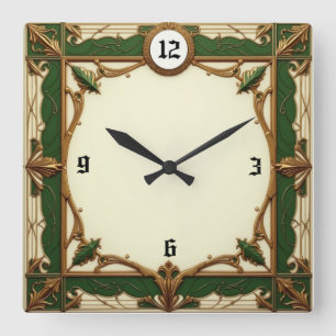 Relógio Quadrado Elegante Art Deco verde