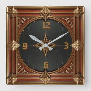 Relógio Quadrado Elegante Art Déco Vermelho