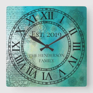 Relógio Quadrado Elegante Blue Teal Mandela