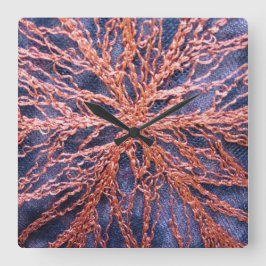 Relógio Quadrado Elegante bordado de indigo laranja queimado