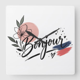 Relógio Quadrado Elegante Buquê de Flores em Aquarela Floral Vintag