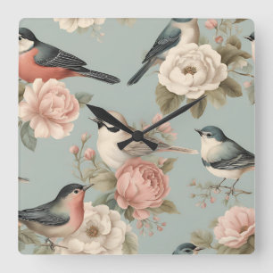 Relógio Quadrado Elegante Chique Vintage Cottagecore Floral