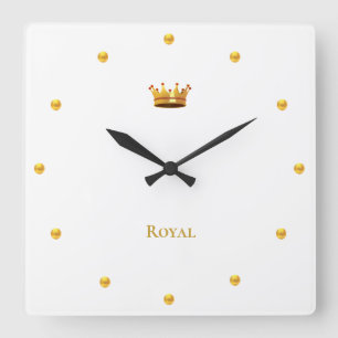 Relógio Quadrado Elegante Coroa Dourada & Pontos Dourados em Branco