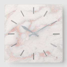 Relógio Quadrado elegante de pedra rosa dourada de faux