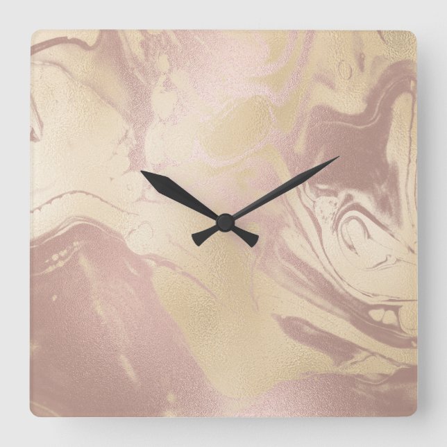 Relógio Quadrado Elegante de rosa de cobre de ouro moderno (Frente)