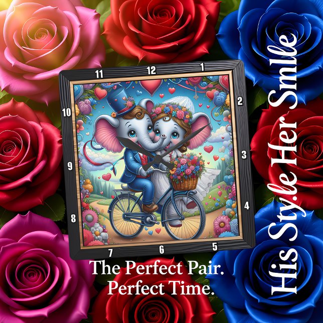 Relógio Quadrado Elephant Wedding Bicycle Romantic (Criador carregado)