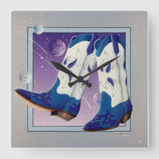 Relógio Quadrado Elétrico Slide Western Cowboy Boots WALL CLOCK