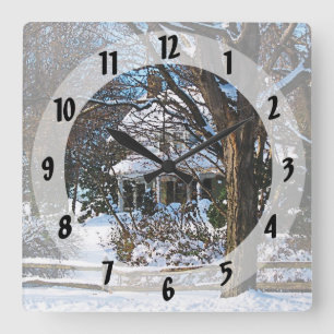 Relógio Quadrado Em casa depois da tempestade de neve