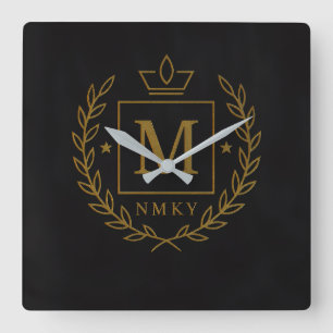 Relógio Quadrado "Emblema Real NMKY – Design de Brasão com Monogram