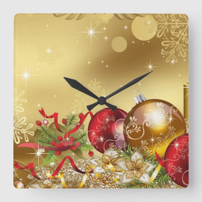 Relógio Quadrado emblemas tradicionais do Natal (Frente)