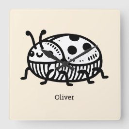 Relógio Quadrado Encantadora Ilustração do Besouro Desenhado à Mão