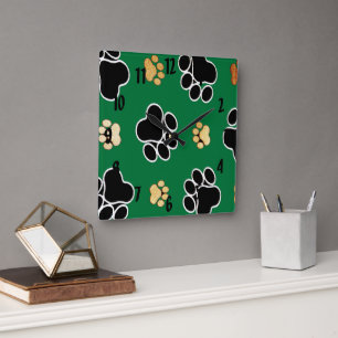 Relógio Quadrado Enegreça e tan o impressão canino luxuoso da pat