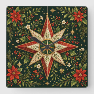 Relógio Quadrado Enfeite de Estrela de Natal Antiga Poinsettia Holl