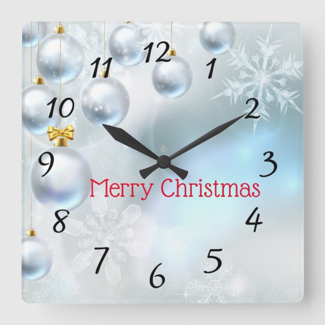 Relógio Quadrado enfeites de natal e flocos de neve  (Frente)