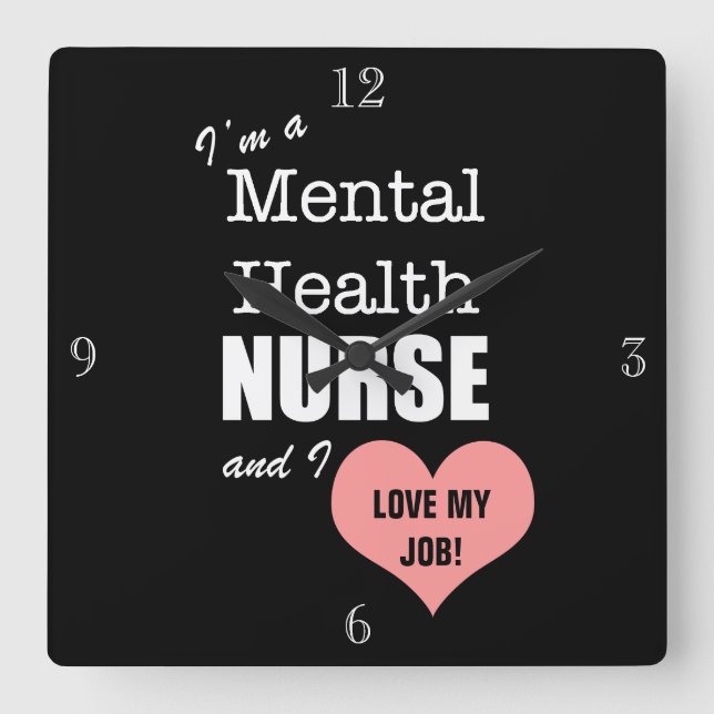 Relógio Quadrado Enfermagem de Saúde Mental - Ame meu Trabalho!+Cor (Frente)