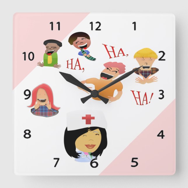 Relógio Quadrado Enfermeiro Humor Rindo Clínica Clock (Frente)