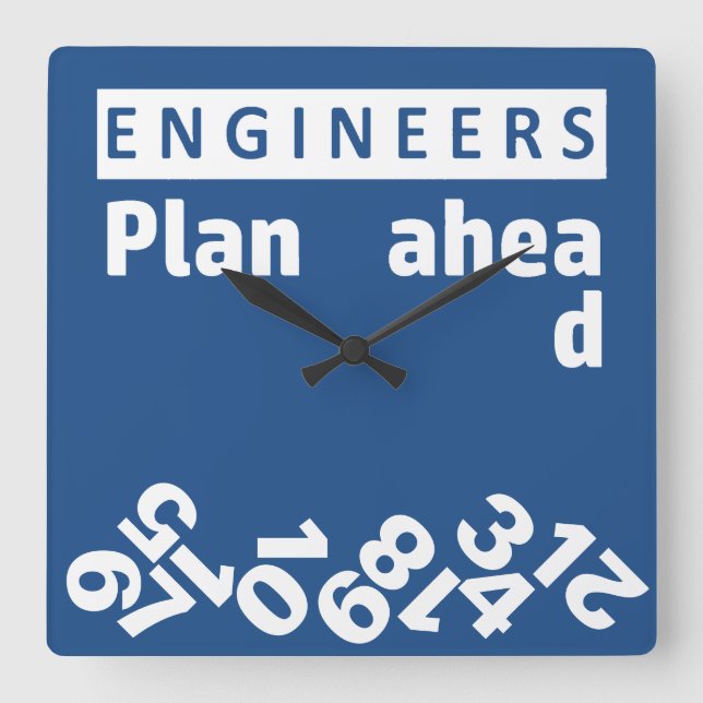Relógio Quadrado Engenheiros Planejam à Frente Números de queda Rel (Frente)
