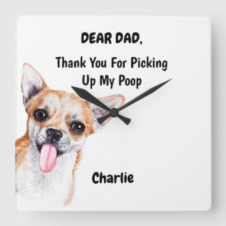 Relógio Quadrado Engraçado Chihuahua Pai Watercolor Arte Canina