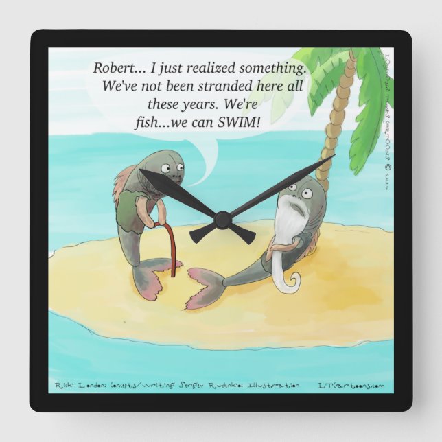 Relógio Quadrado Engraçado Confuso Peixe Cartoon Square Wall Clock (Frente)