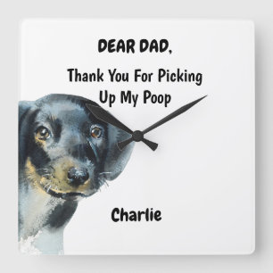 Relógio Quadrado Engraçado Dachshund Pai Aquarela Arte Canina