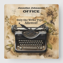 Relógio Quadrado Engraçado Floral Vintage Typewrite Wall Clock