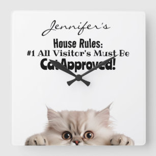 Relógio Quadrado Engraçado Fluffy Cat Wall Clock