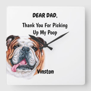 Relógio Quadrado Engraçado Inglês Bulldog Pai Watercolor Canine Art