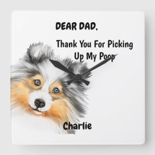 Relógio Quadrado Engraçado Pai de Cachorro Azul Aquarela Arte Canin