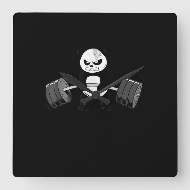 Relógio Quadrado Engraçado Panda Workout Kitten Gym Deadlifpower (Frente)