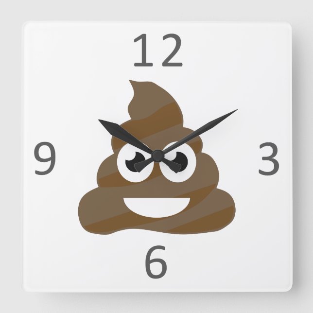 Relógio Quadrado Engraçado Poop Emoji (Frente)