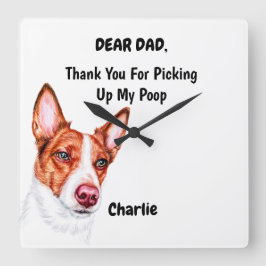 Relógio Quadrado Engraçado Português Podengo Pai Watercolor Canine