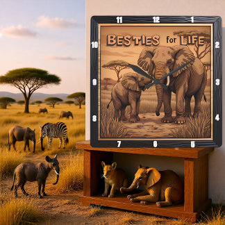Relógio Quadrado Engraved Besties Elephant Mother Calf