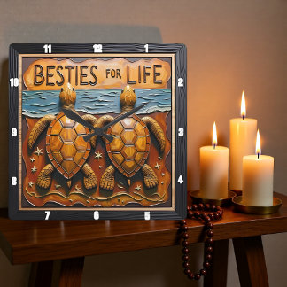 Relógio Quadrado Engraved Turtle Pair Shoreline Besties